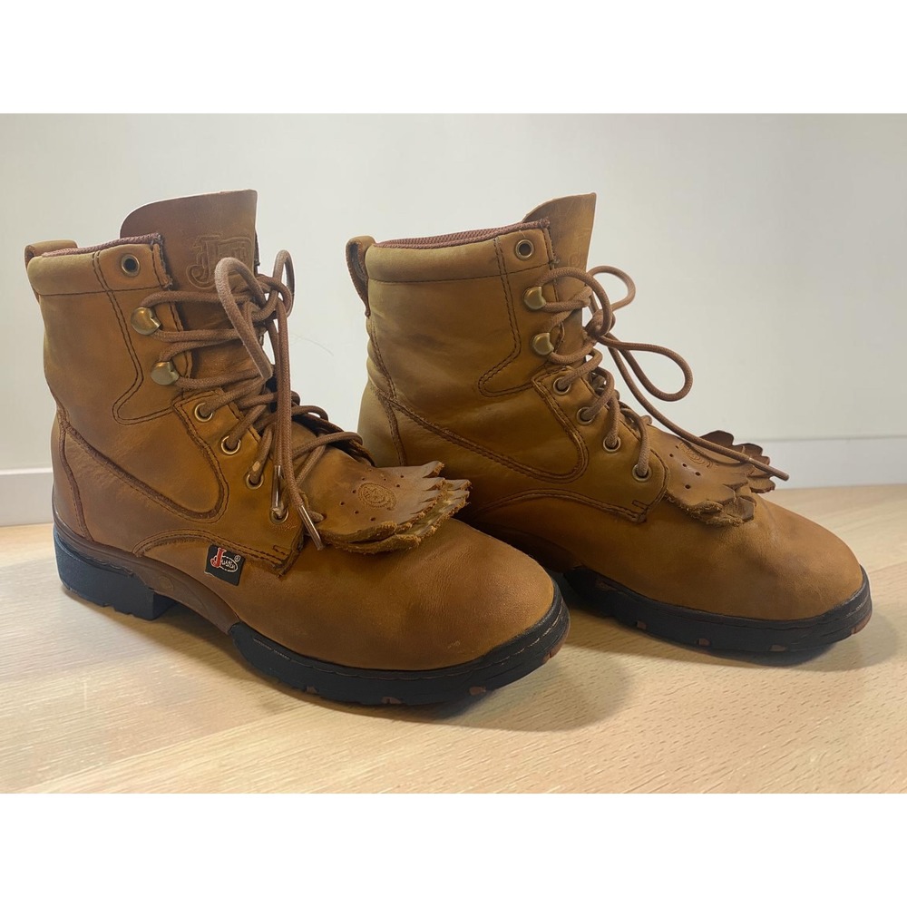 Justin Lace Up Kiltie Tan Leather Men's Size 6EE Work Boots